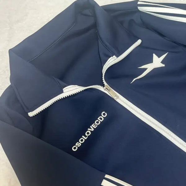 [BUNJANG] Navy Jersey Style Zip-Up Jacket / 남색 네이비 져지 스타일 집업