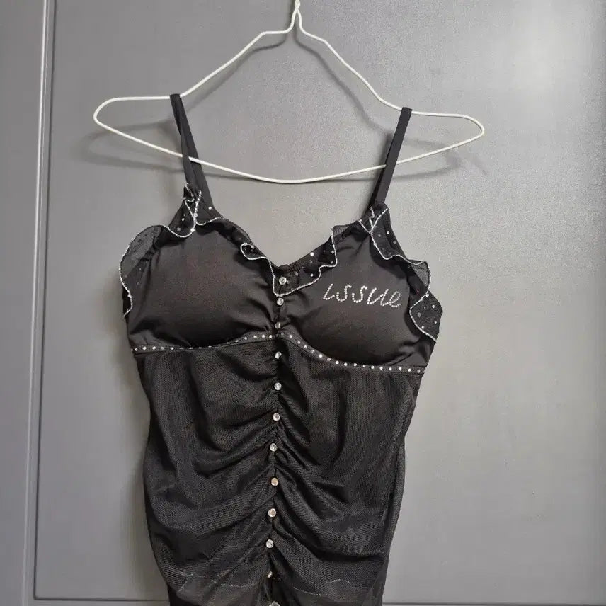[BUNJANG] Cherish Shirring Cubic Black Tank Top / 라인댄스 .셔플 댄스옷 체리쉬 셔링 큐빅 블랙 나시44ㅡ66.