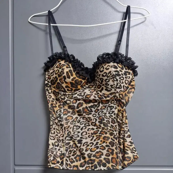[BUNJANG] Leopard Print Lace Bustier Top / 라인댄스.셔플 합팝댄스.호피 무늬 레이스 뷔스티에.탑 4455