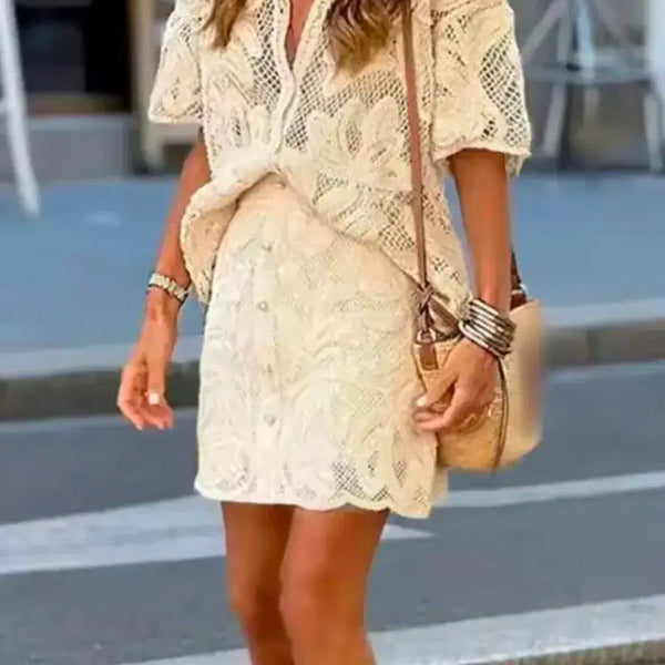 [BUNJANG] Ivory Lace Shirt Dress / 레이스 셔츠 원피스 아이보리