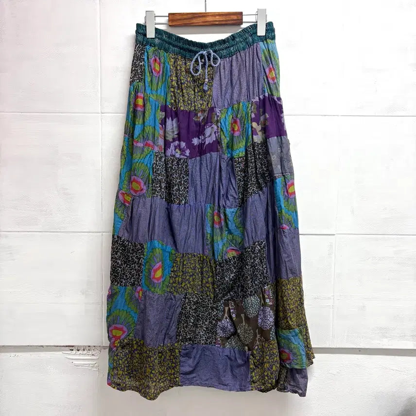 [BUNJANG] Purple Patchwork Hippie Grunge Long Skirt / 퍼플 패치워크 히피 그런지 롱 스커트 F JPN