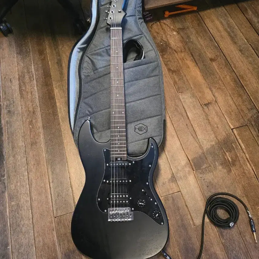 [BUNJANG] HEX E-100 Black Guitar with Strap, Damper, Picks, Bag, and Stand / 헥스 e-100 블랙(스트랩,댐퍼,피크,가방, 거치대 포함)
