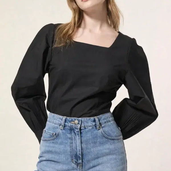 [BUNJANG] LANVIN 23 Black Puff Cropped Blouse / 23년 한섬 랑방 블라우스  새상품 블랙 퍼프 크롭 브라우스