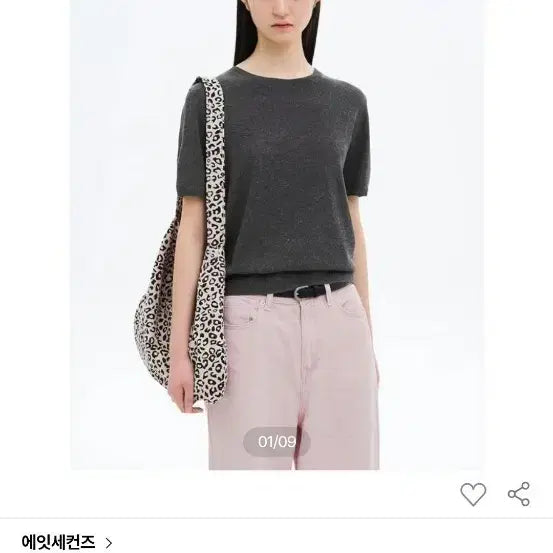 [BUNJANG] 8seconds Summer Charcoal Knit Short Sleeve / 에잇새컨즈 여름 차콜 니트반팔 85