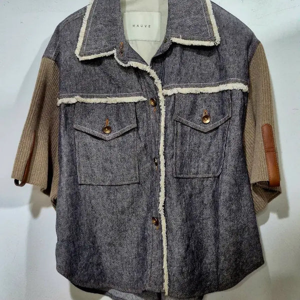 [BUNJANG] MAUVE Denim Knit Cardigan / 모브 MAUVE 데님 배색 니트 가디건