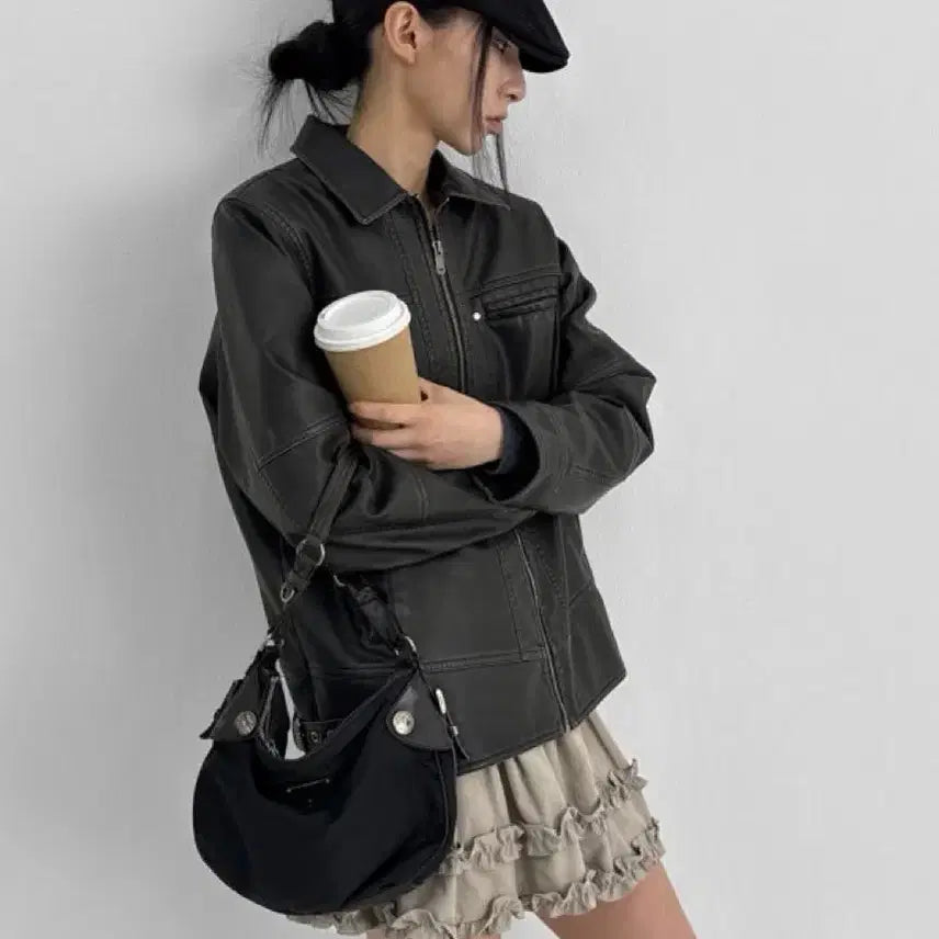 [BUNJANG] Black Up Kuda Washing Leather Jacket / 블랙업 쿠다 워싱 레더자켓