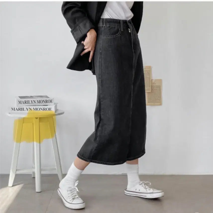 [BUNJANG] Black Denim Long Skirt / 블랙 데님 롱 스커트