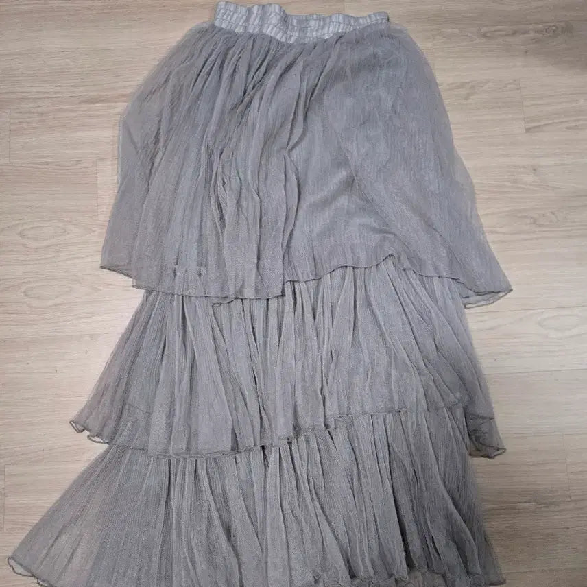[BUNJANG] Grey Chiffon Tiered Maxi Skirt / 캉캉 쉬폰 스커트 그레이