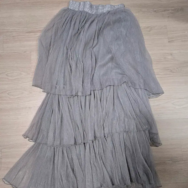 [BUNJANG] Grey Chiffon Tiered Maxi Skirt / 캉캉 쉬폰 스커트 그레이