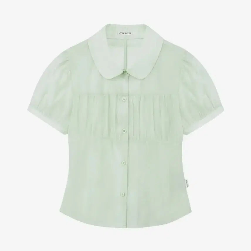 [BUNJANG] Mireco Shirring Sheer Blouse - Pistachio / 미레코 셔링 시어 블라우스 피스타치오