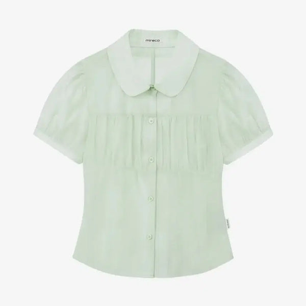 [BUNJANG] Mireco Shirring Sheer Blouse - Pistachio / 미레코 셔링 시어 블라우스 피스타치오