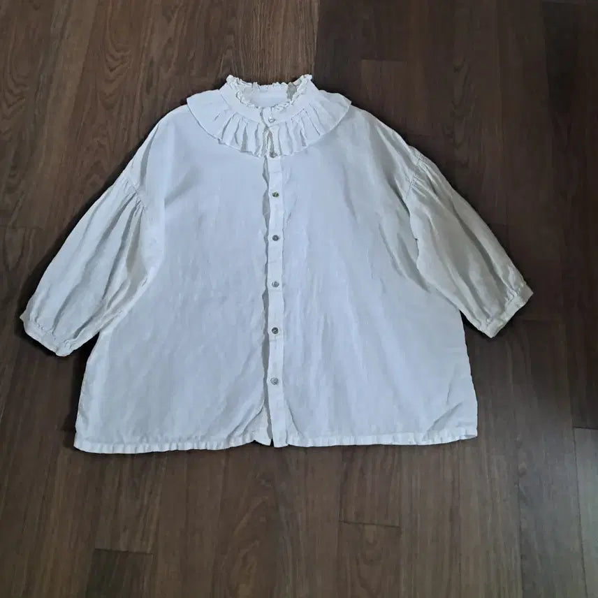 [BUNJANG] Ruffle Collar Frill Linen Blouse / 러플 칼라 프릴 린넨 블라우스