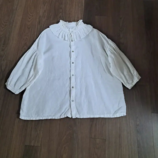 [BUNJANG] Ruffle Collar Frill Linen Blouse / 러플 칼라 프릴 린넨 블라우스