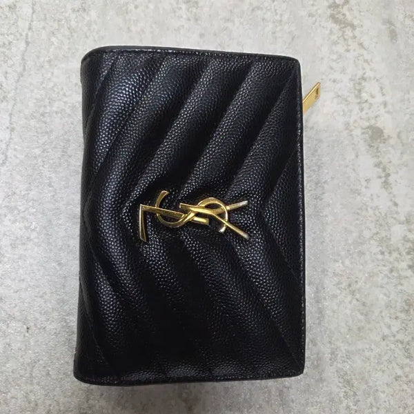 [BUNJANG] Saint Laurent YSL Matelassé Compact Bifold Wallet Black Grain Leather Gold Hardware / [정품] 생로랑 YSL 마틀라세 블랙 금장 컴팩트 반지갑