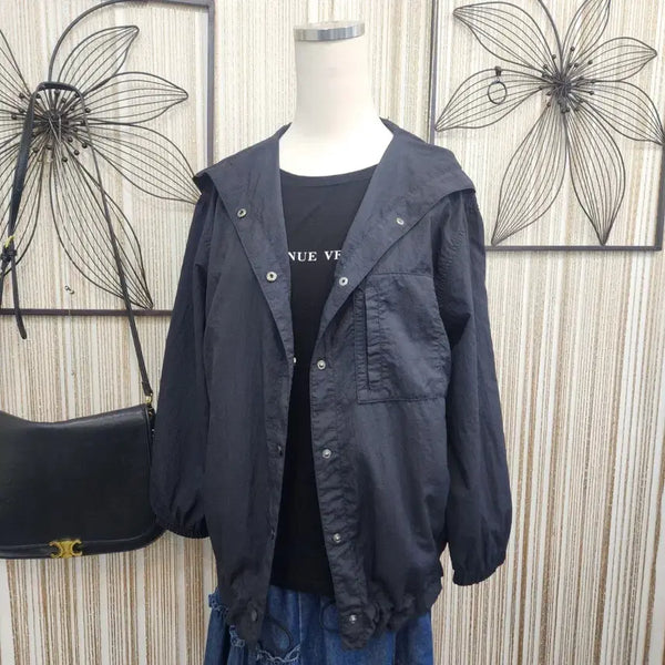 [BUNJANG] BRIEL Black Hooded Windbreaker Jacket (Size 88) / 브리엘 88사이즈 블랙 후드 바람막이 자켓~