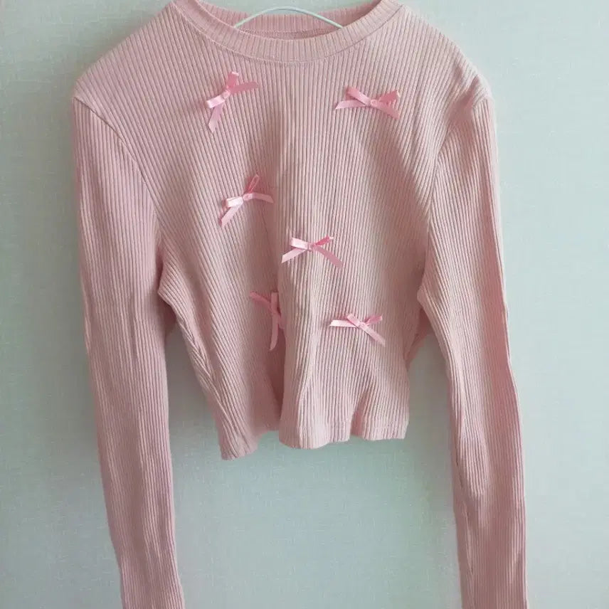 [BUNJANG] Pink Ribbon Crop Knit / 핑크 리본 크롭 니트