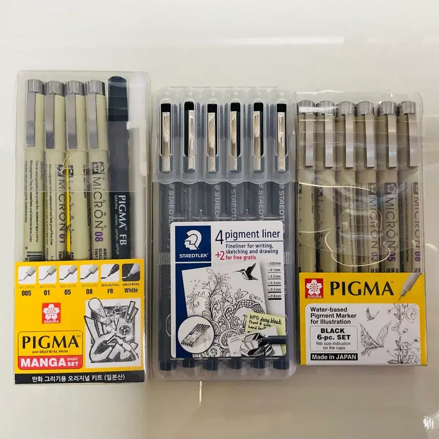 [BUNJANG] Sakura Pigment Liner & Pigma Micron Pen Set / 사쿠라 피그마 마이크론 / 피그먼트 라이너 스테들러 세트 일괄