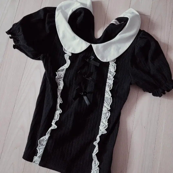 [BUNJANG] Ankruise Short Sleeve Knit Top / 급전)앙크루즈 반팔 니트 리즈리사 지뢰계 양지뢰 양산형 마즈 노에미 시허니 디마럽