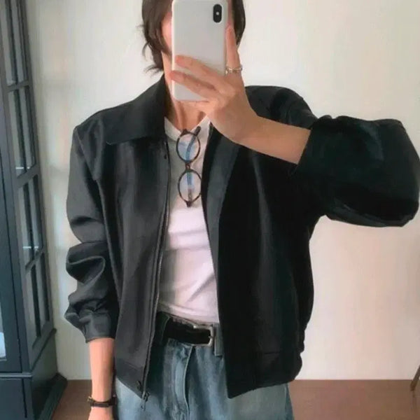 [BUNJANG] Earth Crop Leather Blouson / 어스 크롭 레더블루종 새상품