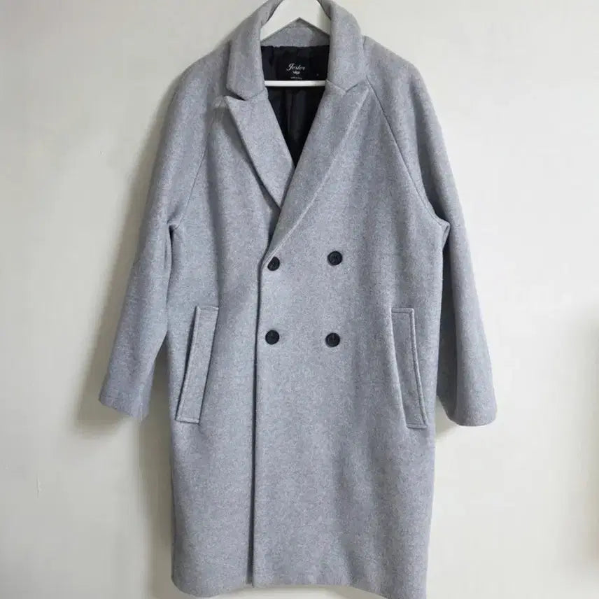 [BUNJANG] Men's Classic Double-Breasted Long Coat / 남성 클래식 그레이 더블 롱코트
