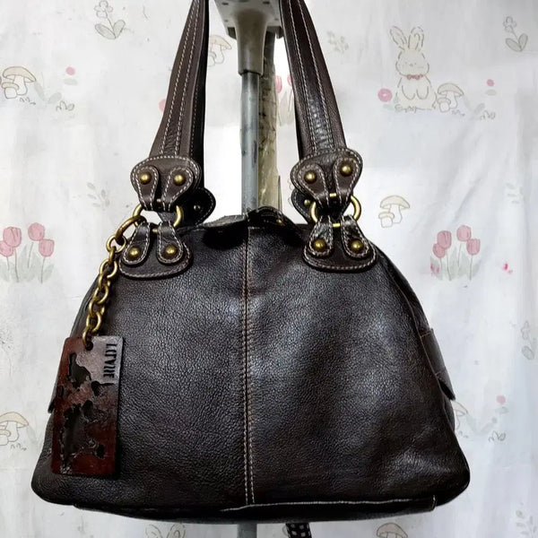 [BUNJANG] Prima Classe Shoulder Tote Bag Dark Brown Leather / 프리마클라쎄   숄더백/ 토트백