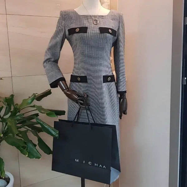 [BUNJANG] Michaa Black & White Pattern Dress / 미샤 MICHAA 입으면 라인이 확 살아나는 원피스 55 / 하객룩 강추