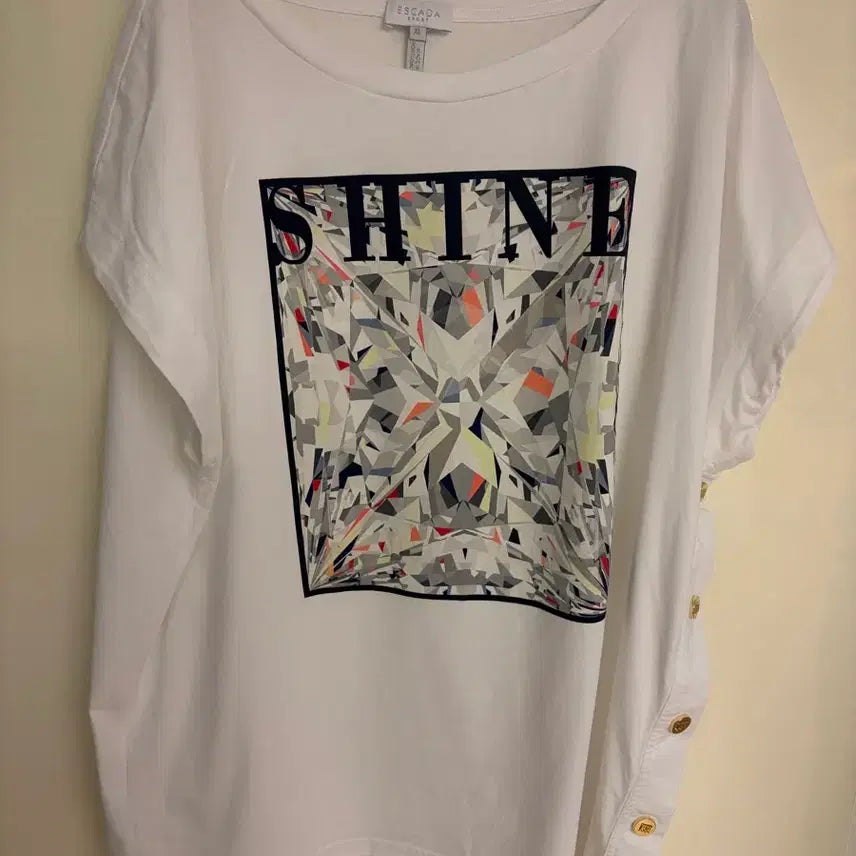 [BUNJANG] ESCADA Plus Size White T-Shirt with Crystal Graphic / ESCADA 빅사이즈 티셔츠