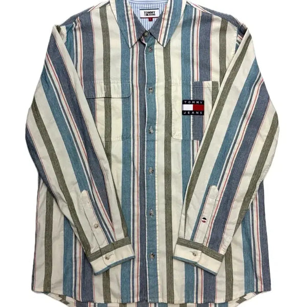 [BUNJANG] Tommy Jeans Multi Stripe Shirt L / 타미진스 빅로고 멀티 스트라이프 셔츠 L