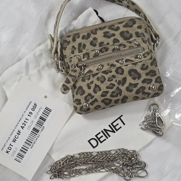 [BUNJANG] DEINET Stud Cross Chain Wallet Leopard Mini Bag / DEINET 다이닛 스터드 지갑 소가죽 미니백 레오파드 호피 카드지갑 크로스백