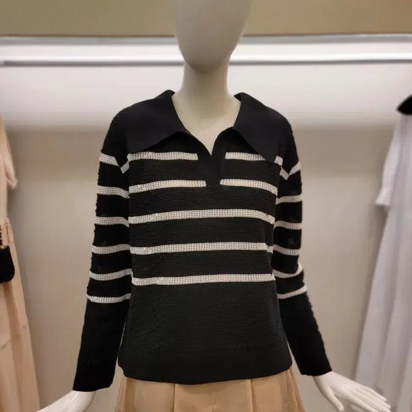 [BUNJANG] Ozssecon Knit Black White Stripe / 오즈세컨 니트 새상품