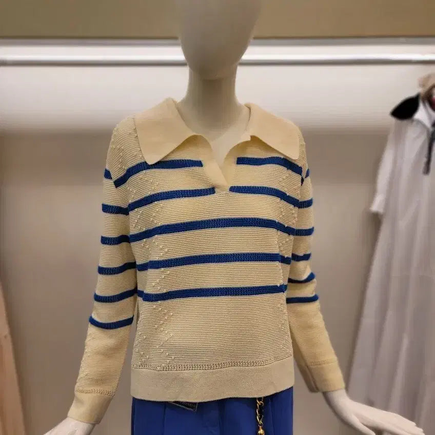 [BUNJANG] Ozsceen Knit Beige Blue Stripe / 오즈세컨 니트 새상품
