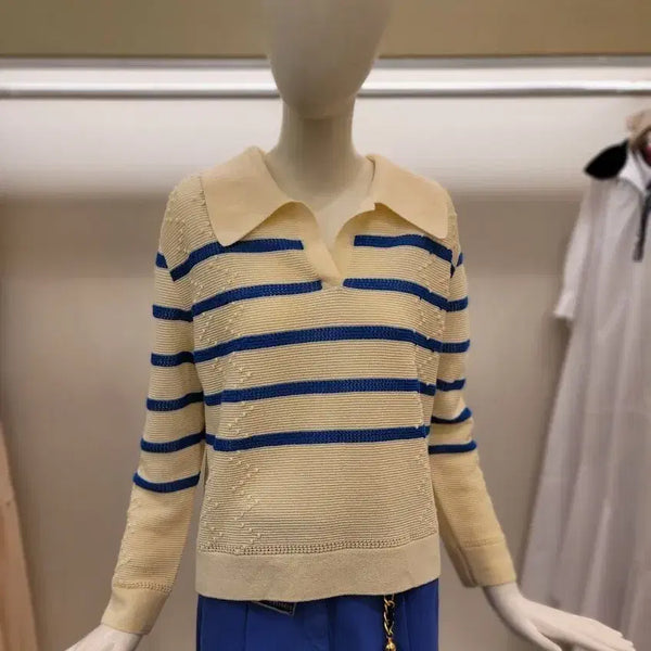 [BUNJANG] Ozsceen Knit Beige Blue Stripe / 오즈세컨 니트 새상품