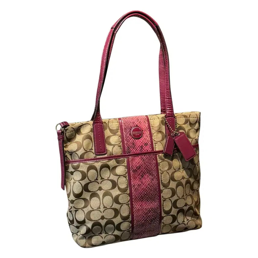 [BUNJANG] COACH Signature Python Stripe Shoulder Tote Bag Pink Beige OS / 코치 y2k 숄더백 핑크 베이지 (OS)