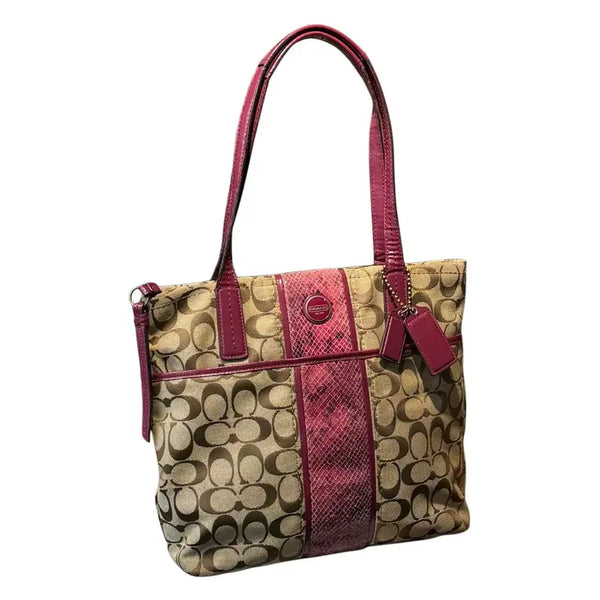 [BUNJANG] COACH Signature Python Stripe Shoulder Tote Bag Pink Beige OS / 코치 y2k 숄더백 핑크 베이지 (OS)