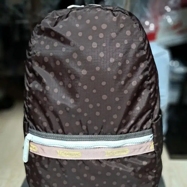 [BUNJANG] Lesportsac Brown Dot Pattern Backpack / 레스포삭 브라운 도트 무늬 백팩 큰가방 여행가방(수납공간6군데)
