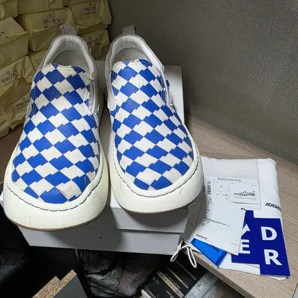[BUNJANG] Ader Error Checkered Slip-On Shoes / [42] 아더에러 로그 라드 테닛 블루