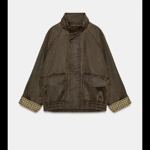 [BUNJANG] Zara Faux Washed Check Wax Jacket / 자라 페이크 워싱 체크 왁스 재킷