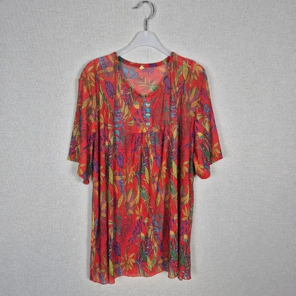 [BUNJANG] Plus Size Floral Micro Pleated Short Sleeve Blouse / (#99~추천)빅사이즈 플라워 미세플리츠 반팔 블라우스