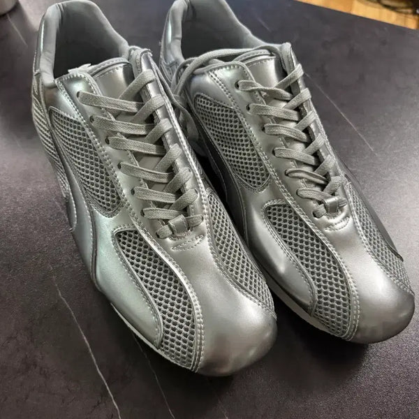 [BUNJANG] Yase Spider Leather Sneakers Silver / 야세 스파이더 레더 스니커즈 실버