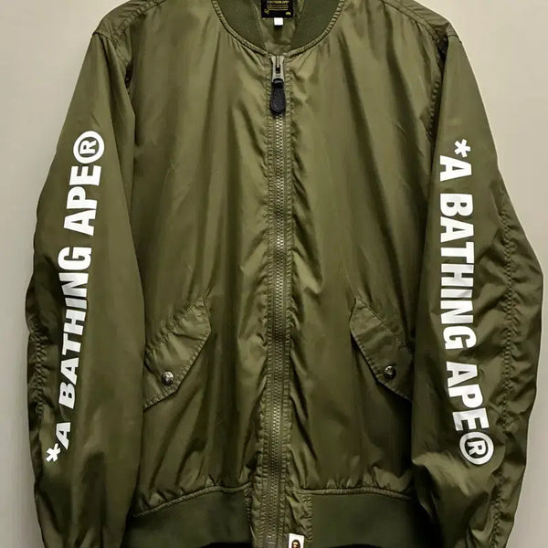 [BUNJANG] Bape MA-1 Nylon Bomber Jacket Olive Green / (L)Bape 베이프 MA-1 나일론 항공점퍼 봄버자켓 올리브그린