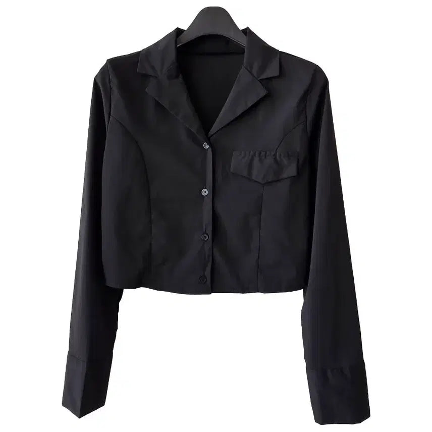 [BUNJANG] Black Collar Cropped Shirt - New / XS/ 블랙 카라 크롭셔츠/새제품