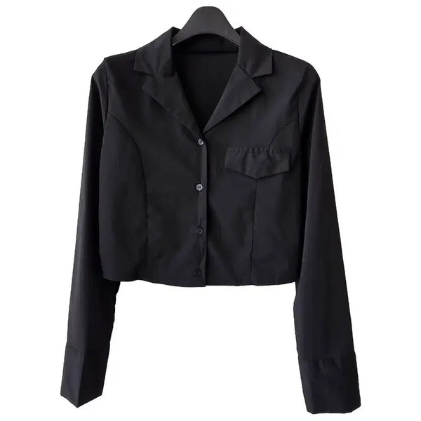 [BUNJANG] Black Collar Cropped Shirt - New / XS/ 블랙 카라 크롭셔츠/새제품