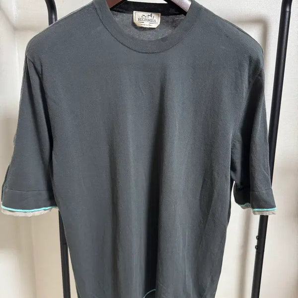 [BUNJANG] Hermès Stitch Short Sleeve Knit Top Grey L / 에르메스 반팔니트 스티치 그레이