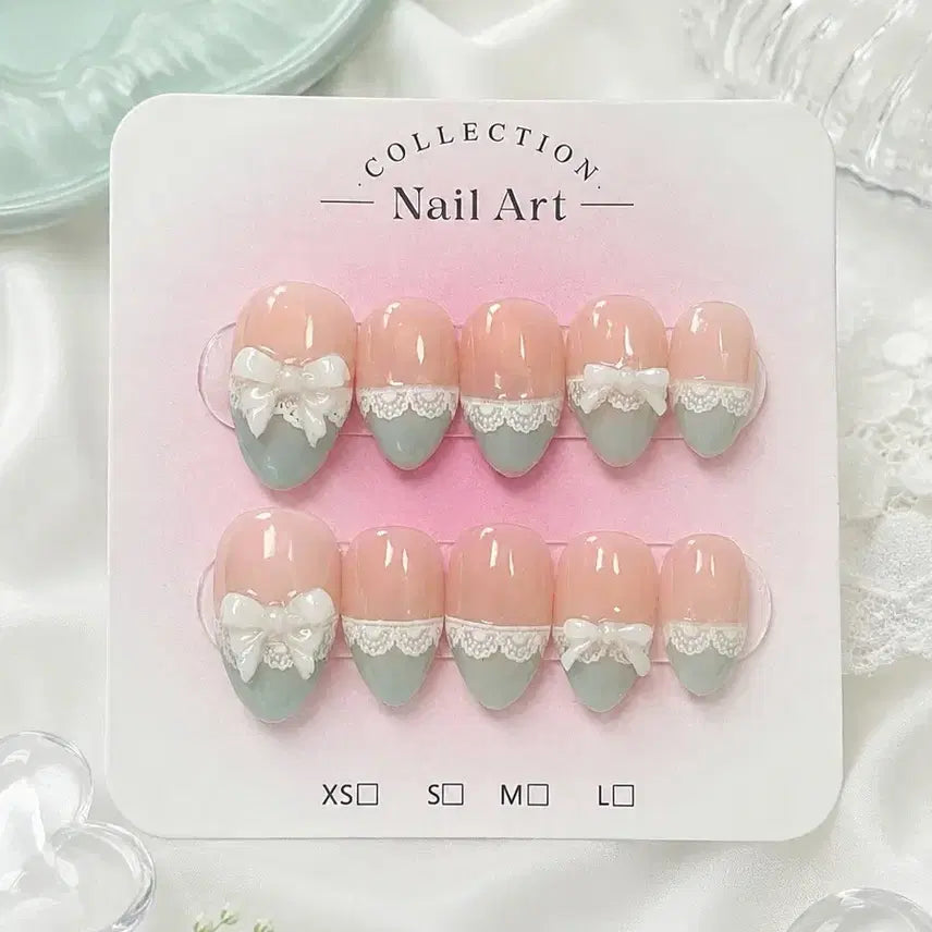 [BUNJANG] Handmade Mint Lace Nail Tips / 수제네일팁 민트 레이스