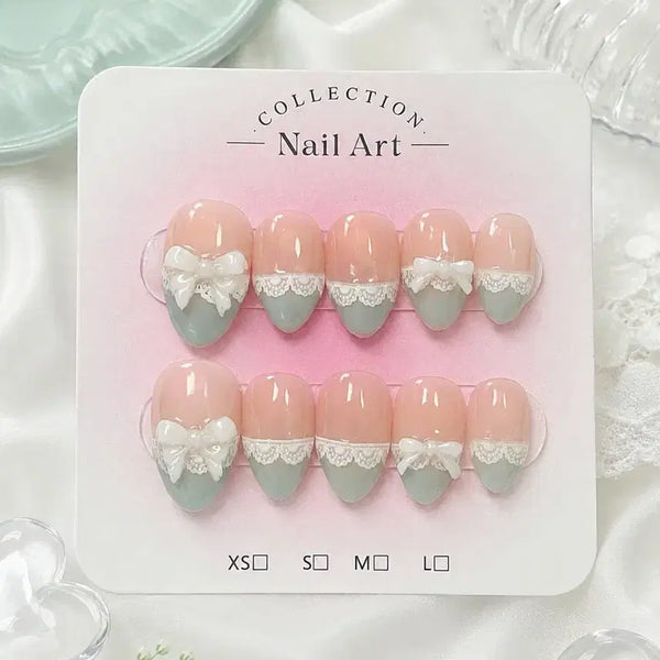 [BUNJANG] Handmade Mint Lace Nail Tips / 수제네일팁 민트 레이스