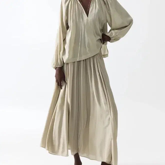 [BUNJANG] H&M Shirring Modal Skirt Beige / H&M 셔링 모달 스커트