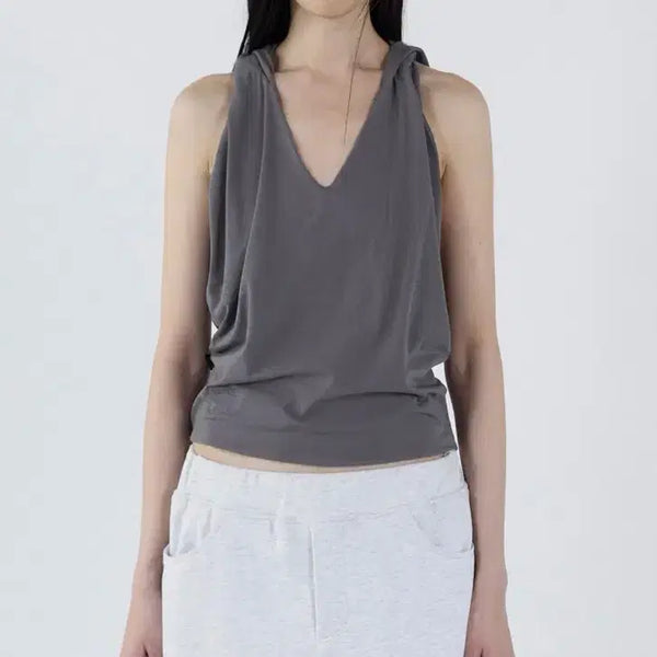 [BUNJANG] Seric Backless Hooded Top - Dark Gray / 세릭 BACKLESS HOODED TOP - DARK GRAY
