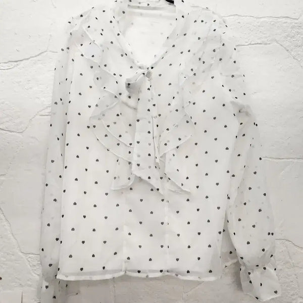 [BUNJANG] Ribbon Heart Blouse / 리본히본하트블라우스(새상품)