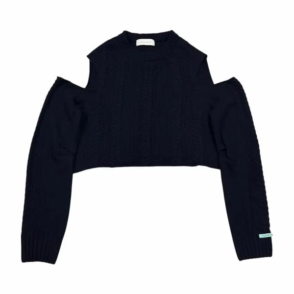 [BUNJANG] Instant Funk Cut Out Wool Knit Navy / 인스턴트펑크 컷 아웃 울 니트 네이비