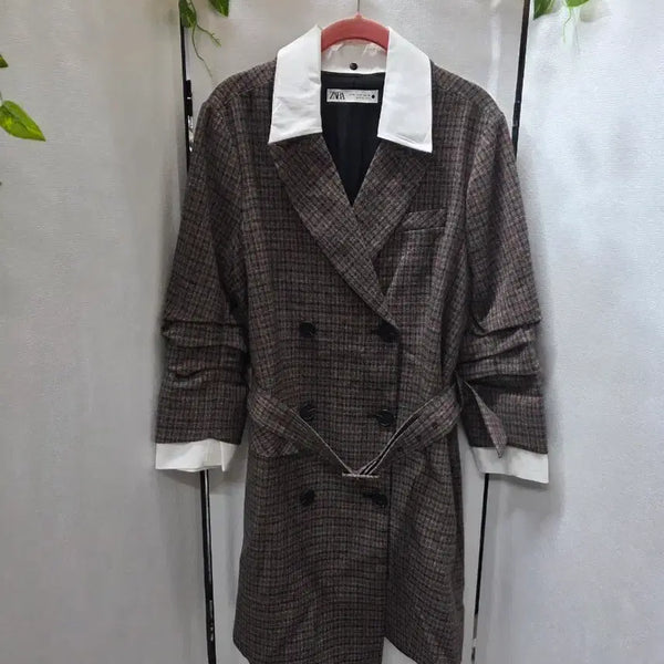 [BUNJANG] Zara Check Double-Button Belted Jacket / 자라체크자켓